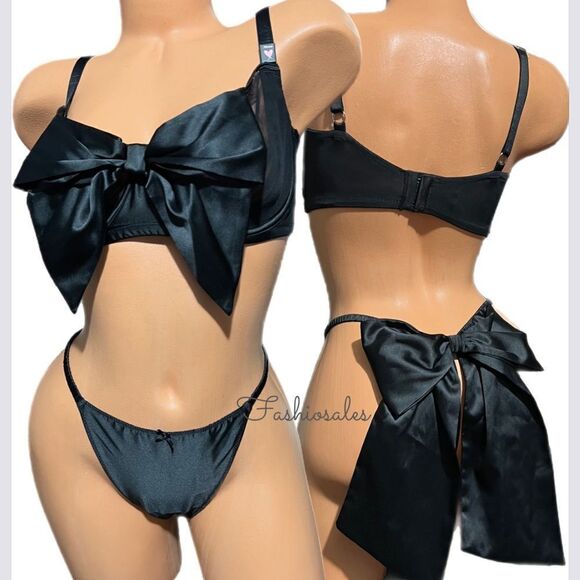 Victorias Secret LUXE Satin Embellished Bow Set Dream Angels Push Up Bra & panty - Picture 2 of 6